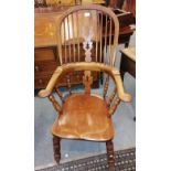 An ash and elm pad arm Windsor chair