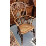 A 19th century ash and elm Windsor armchair