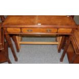 A crossbanded bur walnut reproduction console table (en suite with previous lot)