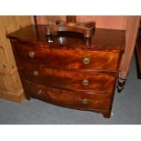 A 19th century mahogany bow front three-height chest of drawers 107cm by 54cm by 82cm high