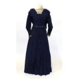 19th Century Ladies' Two Piece Costume, comprising a blue silk bodice with woven buttons to the