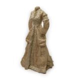 Victorian Cream Figured Silk Wedding Dress, labelled inside Miss Wharton 34 Duke Street Grosvenor