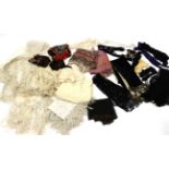 Assorted Mainly Early 20th Century Ladies' Costume Accessories, including cream silk and other