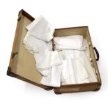 Quantity of Assorted White Linens, comprising damask table cloths including an Art Nouveau