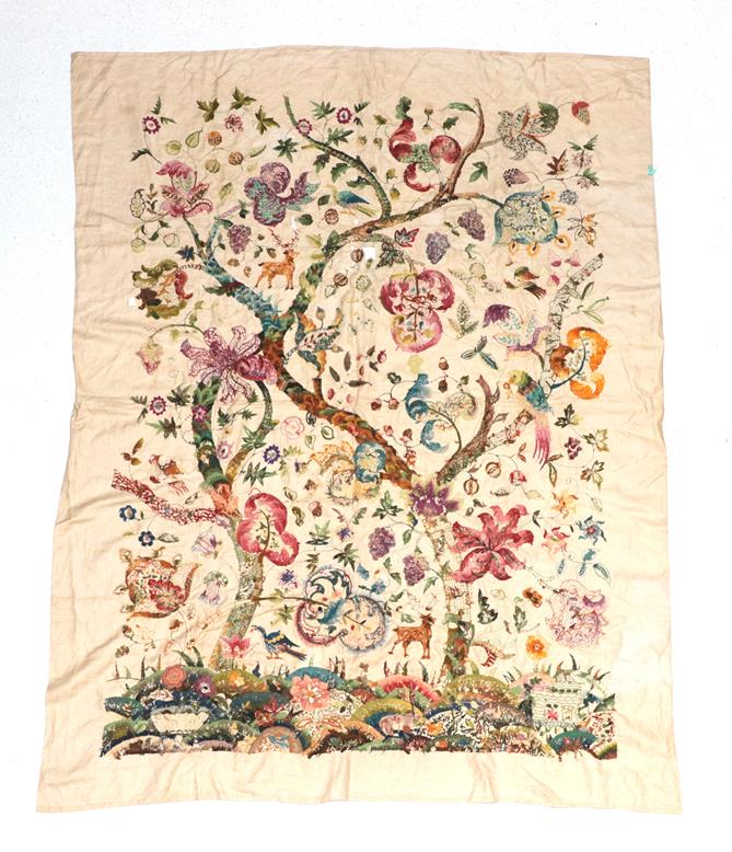 Large Circa 1940s Wool Work Panel, decorated with a central tree, with a foreground of flowers, - Image 2 of 12