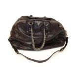 Prada Purple Bauletto Bag or Overnight Bag, in crackle glaze deerskin leather with chrome