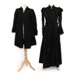 Victorian Costume, including a black figured silk two-piece of fitted bodice with long sleeves,