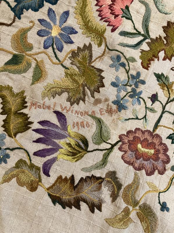 Large Circa 1940s Wool Work Panel, decorated with a central tree, with a foreground of flowers, - Image 8 of 12
