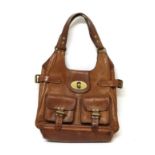 Mulberry Annie Brown Darwin Leather Shoulder Bag, two front pockets, buckle fastening to these and