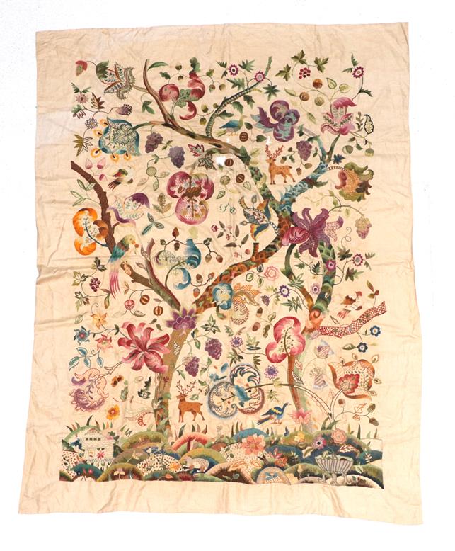 Large Circa 1940s Wool Work Panel, decorated with a central tree, with a foreground of flowers, - Image 5 of 12
