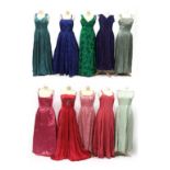 Circa 1950-60s Evening Dresses, comprising a Worth London pink satin strapless dress, pink sequin