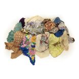 A Quantity of Assorted Circa 1900-1950s Scarves and Handkerchiefs, comprising seven cream silk