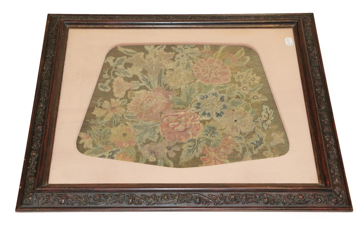 A 19th Century Wool and Silk Tapestry and Petit Point Seat Cover, decorated with pink