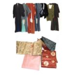 Seven 20th Century Japanese Silk Kimonos, in decorative stripes, checks and other designs, and a