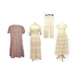 Late 19th Early 20th Century Ladies' Costume, comprising a cream net sleeveless dress with a