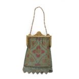 Circa 1920s American Mandalian Chain Link Evening Bag, painted to the front and back in pale