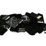 Assorted 19th/20th Century Black Lace, comprising six lace and beaded long shawls; two stoles; large