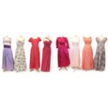 Assorted Circa 1950-60s Full Length Evening Dresses, comprising a floral cotton mounted sleeveless