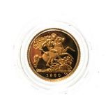 Elizabeth II, 1980 Gold Proof Half-Sovereign. Obv: Second portrait of Elizabeth II right, by