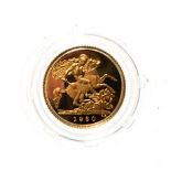 Elizabeth II, 1980 Gold Proof Half-Sovereign. Obv: Second portrait of Elizabeth II right, by