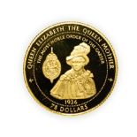 Pitcairn Islands, 1995 Gold Proof 75 Dollars. 7.78 g 14ct gold. Obv: Portrait of Elizabeth II right,