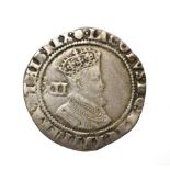 James I, 1605 - 1606 Shilling. 5.68g, 29.7mm, 11h. Second coinage coinage, mintmark rose. Obv: