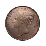 Victoria, 1854 Penny. Obv: Young head left, W.W. on truncation, 1854 below. Rev: Britannia seated