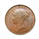 Victoria, 1851 Penny. Obv: Young head left, W.W. on truncation, 1851 below. Rev: Britannia seated