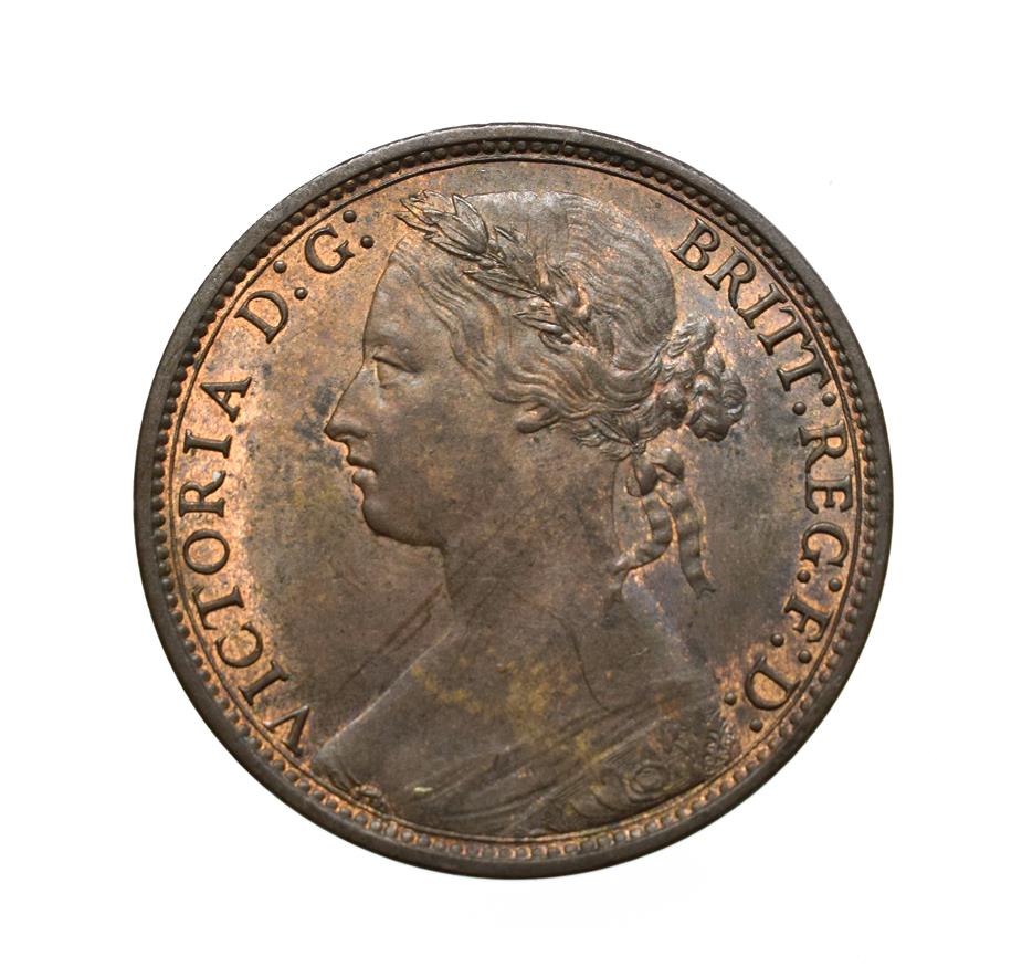 Victoria, 1875 Penny. ''Bun head'' type. Obv:8, laureate and draped bust left, hair tied in a bun.