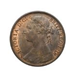 Victoria, 1875 Penny. ''Bun head'' type. Obv:8, laureate and draped bust left, hair tied in a bun.