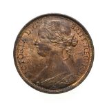 Victoria, 1869 Penny. ''Bun head'' type. Obv: 6, Laureate and draped bust left, hair tied in a