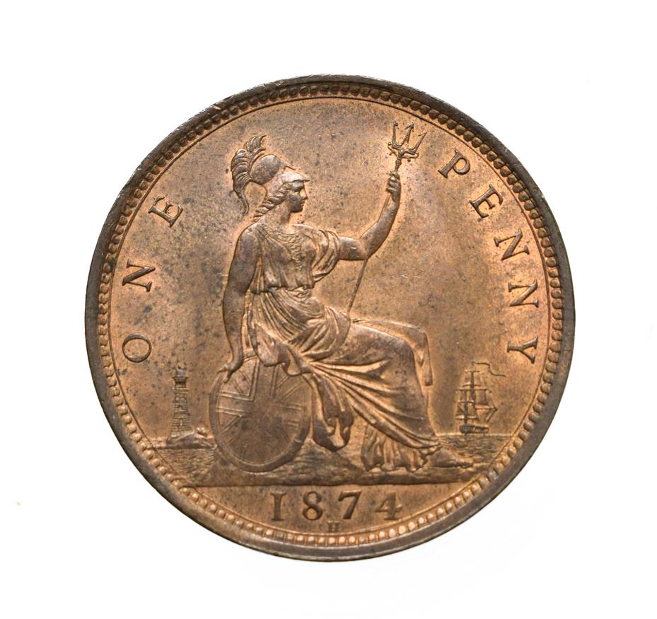 Victoria, 1874 H Penny. Heaton mint, Birmingham, ''bun head'' type. Obv: 7, ''older'', laureate - Image 2 of 2