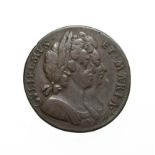 William and Mary, 1694 Halfpenny. Obv: Conjoined busts of William III and Mary right. Rev: Britannia