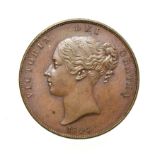 Victoria, 1844 Penny. Obv: Young head left, W.W. on truncation, 1844 below. Rev: Britannia seated