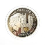 Guernsey, 1997 Silver Proof Ten Pounds. 5oz .999 silver. Obv: Third portrait of Elizabeth II