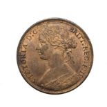 Victoria, 1866 Penny. ''Bun head'' type. Obv: 6, Laureate and draped bust left, hair tied in a