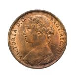 Victoria, 1877 Penny. ''Bun head'' type. Obv:8, laureate and draped bust left, hair tied in a bun.