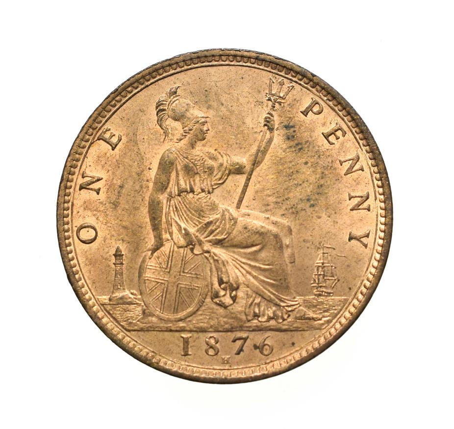 Victoria, 1876 H Penny. Heaton mint, Birmingham, ''bun head'' type. Obv:8, laureate and draped - Image 2 of 2