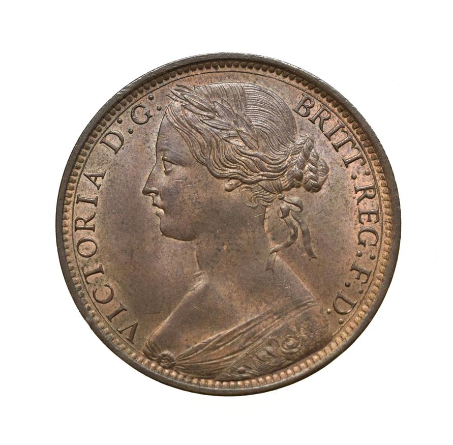 Victoria, 1874 H Penny. Heaton mint, Birmingham, ''bun head'' type. Obv: 7, ''older'', laureate