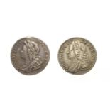 George II, 2 x Silver Sixpences consisting of: 1728 sixpence. Obv: Young laureate and draped bust of