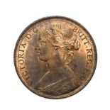 Victoria, 1865 Penny. ''Bun head'' type. Obv: 6, Laureate and draped bust left, hair tied in a