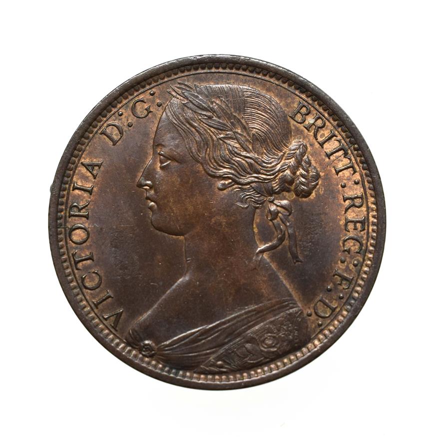 Victoria, 1868 Penny. ''Bun head'' type. Obv: 6, Laureate and draped bust left, hair tied in a