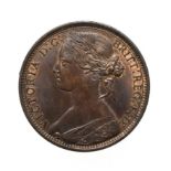 Victoria, 1868 Penny. ''Bun head'' type. Obv: 6, Laureate and draped bust left, hair tied in a