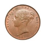 Victoria, 1848 Penny. Obv: Young head left, W.W. on truncation, 1848 below. Rev: Britannia seated