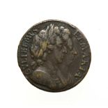 William and Mary, 1694 Farthing. Unbarred A's in Brittania error. Obv: