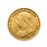 Victoria, 1900 Perth Mint Half-Sovereign. Obv: Old, veiled head of Victoria left, T.B. below