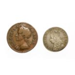 Charles II, 2 x Coins consisting of: Undated (1662) maundy groat. Obv: Crowned bust of Charles II