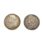 George II, 2 x Silver Shillings consisting of: 1739 Shilling. Obv: Laureate and draped bust of