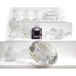 A boxed Rosenthal crystal diamond and a quantity of Baccarat glass including a statue of an angel,