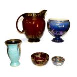 A group of Simon Fieldings Crown Devon pottery, including Mattajade vase, 15.5cm, 153 jug, 21.5cm,